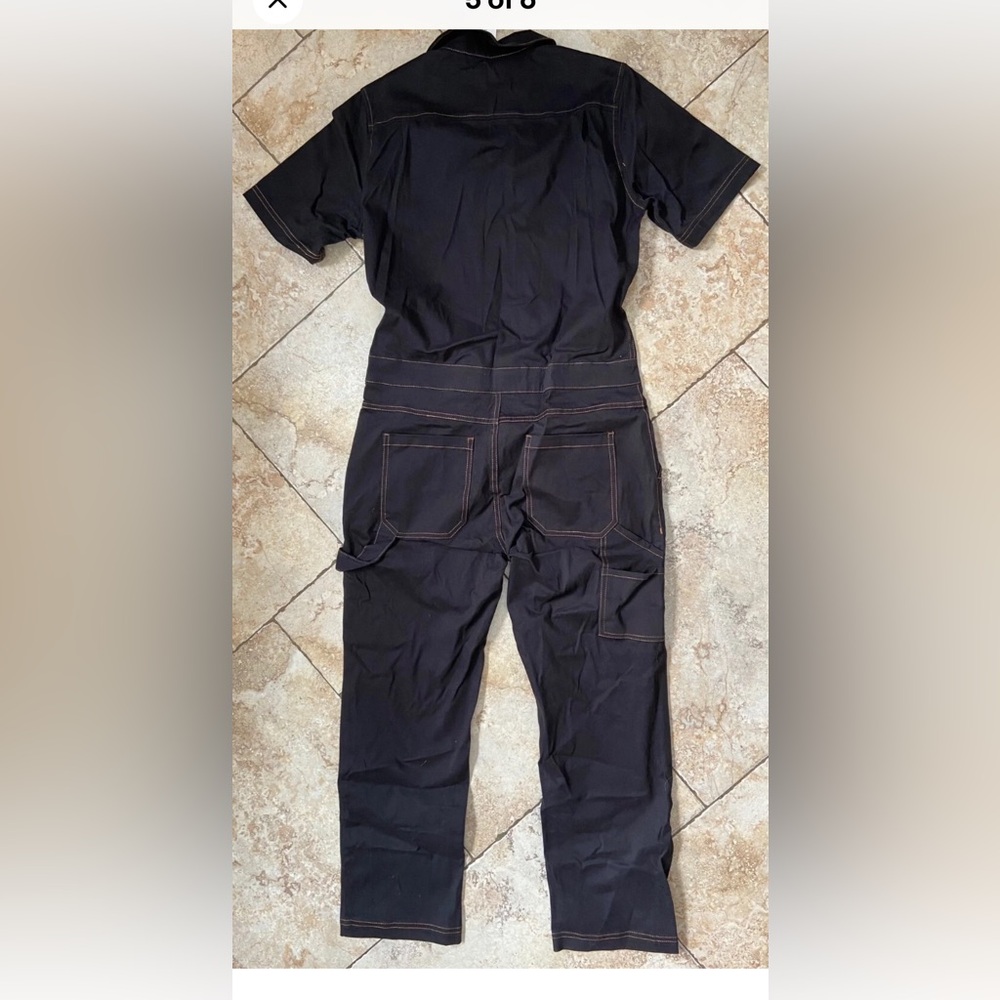 Wildfang Essential Short Sleeve coverall Black Brushed Cotton Yellow Stitches - Picture 3 of 7
